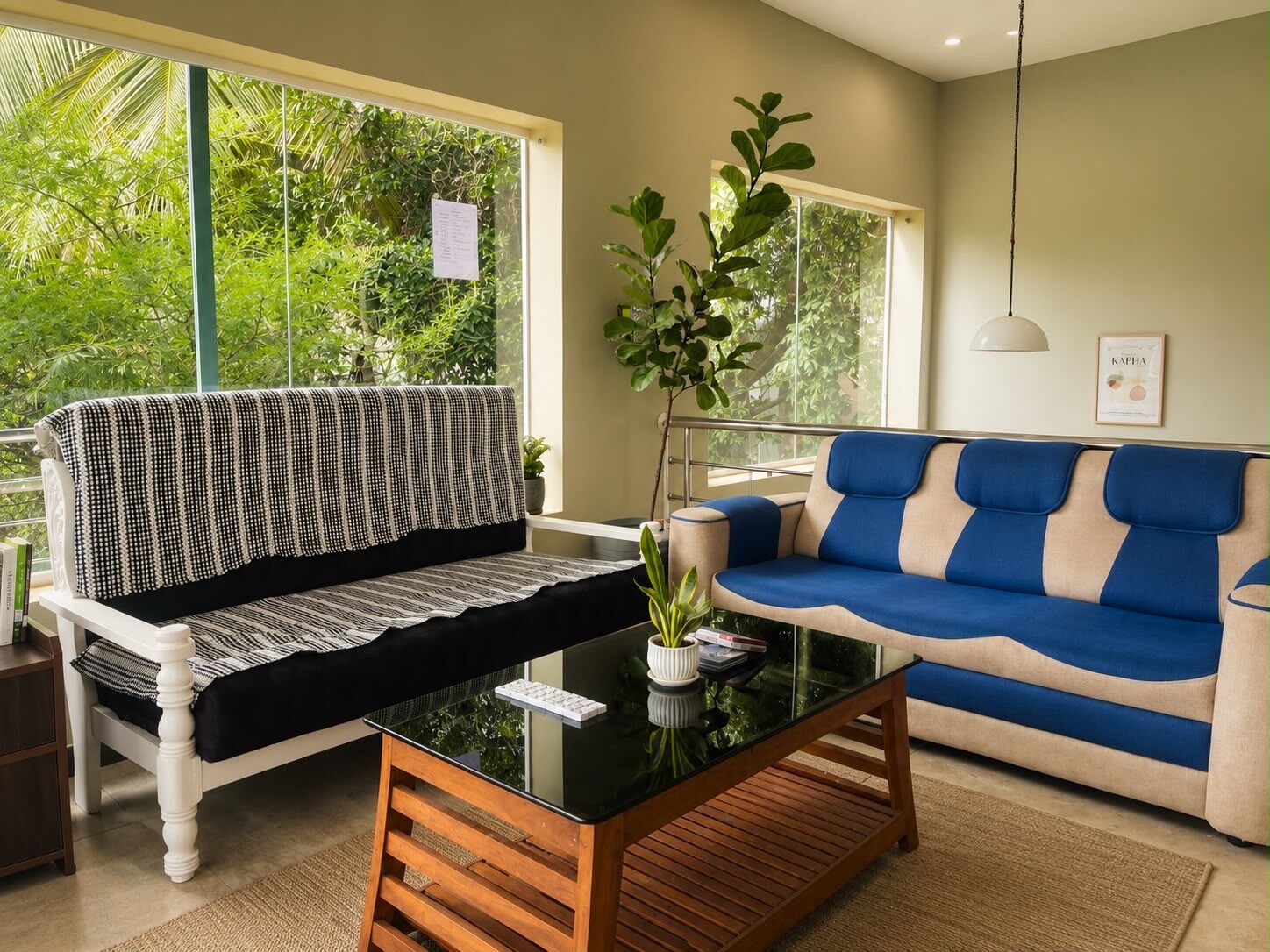 Sunlit reading lounge with garden views